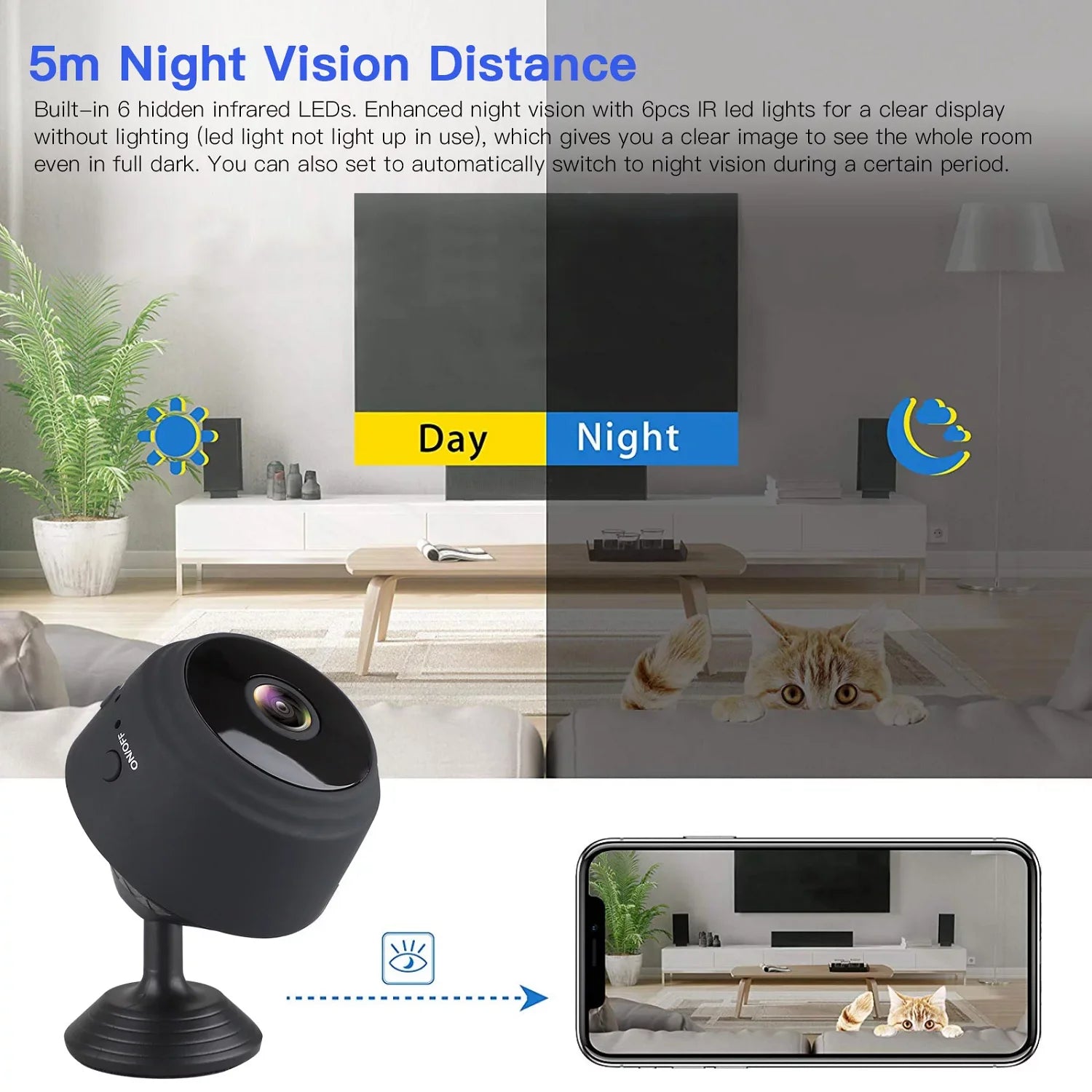 Mini Wireless Security Camera, Full HD 720P Portable Small HD Nanny Cam with Night Vision, Video Record and Motion Detection for Home Car Drone Office and Outdoor Use