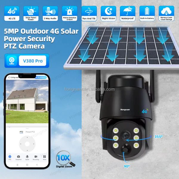 5MP Sim card Solar-Powered Wireless Security Camera – 4G Outdoor PTZ